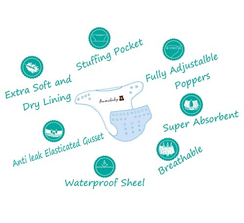 Anmababy 6 Pack Reusable Cloth Diapers, Adjustable, Waterproof, Washable Pocket Cloth Diaper Cover With 6 Bamboo Inserts And 1 Dry/Wet Bag For Baby Girls. (Cd6-002) #TOP4