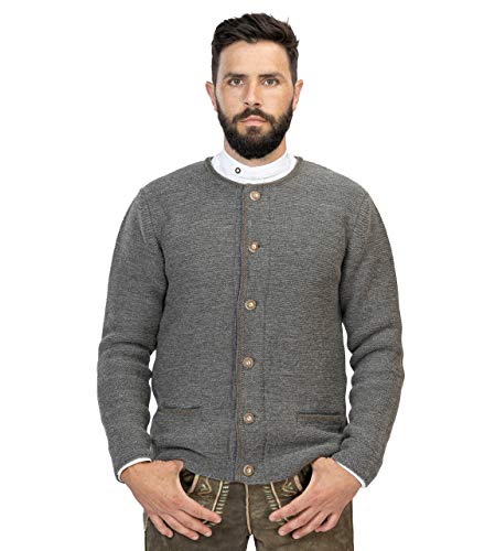Hochwertige Herren Trachten Strickjacke aus Wolle - Elegante Trachtenjacke, Cardigan & Lederhosen Jacke grau Niklas (hellgrau, XXL)
