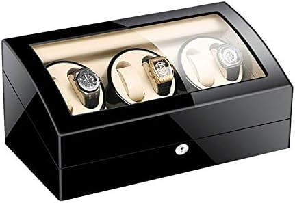 Mechanical Watch Shaker Automatic Watch Winder Storage Display Watch Box Black Piano Finish Glass Top Leather Lining Quiet Motor (6+7 White)