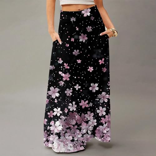 Long Skirts for Women Trendy Boho High Waisted Maxi Skirts with Pockets Floral Flowy Beach Vacation A Line Skirt2