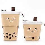 WEISHA Trousse à Crayons Télescopique en Toile Durable avec Motif de Bubble Tea Mignon pour Filles,Garçons,Etuis à Crayons Pour Garçons Filles Etudiants et Fournitures de Bureau (Brun)