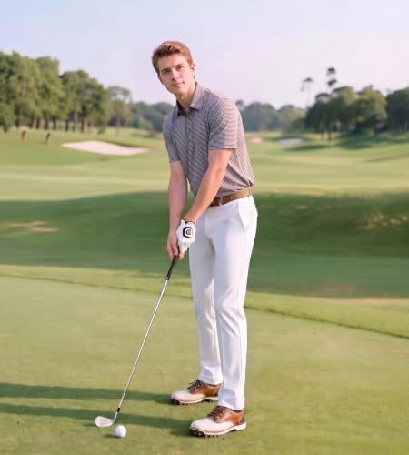 Image of Golf Shirts for Men - Dry Fit Moisture Wicking Short Sleeve Performance Sport Casual Striped Collared Mens Polo Shirt