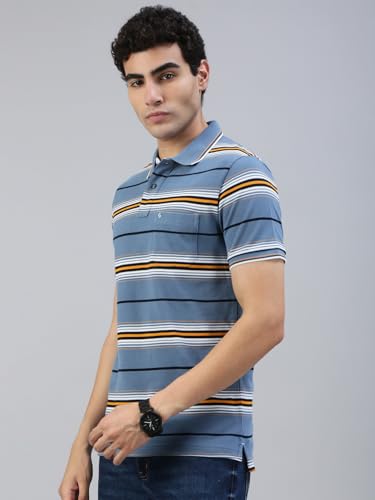 Image of Classic Polo Men's Half Sleeve Polo Neck Slim Fit Striped T-Shirt