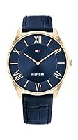 Tommy Hilfiger Men's 1710517 Navy Leather Quartz Basic Slim Watch, Navy, 43MM