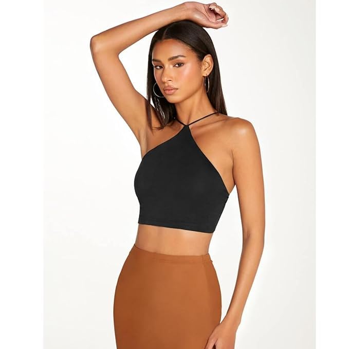 Image of SriSaras Women's Black & White Cotton Strechable Tank Tops /Crop Tops