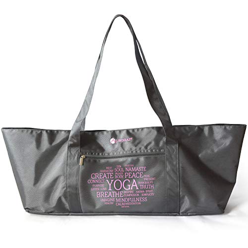 Aurorae Yoga Mat Tote Bag, Extra Wide to Fit Most Yoga Mats and Accessories, in Grey Heavy Duty Polyester