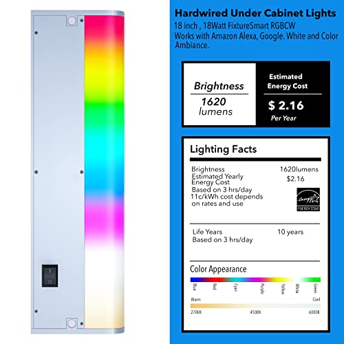 Hardwire Under Cabinet Lights Hardwired Or Plug In Tasking Lighting White & Rgb Color Changing Dimmable With Remote, Alexa, Google Enabled, Smart Under Counter Lighting Fixture For Kitchen (18 Inch) #TOP3