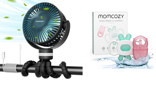 Image of Momcozy Portable Stroller Fan and Baby Teether Toys Kit