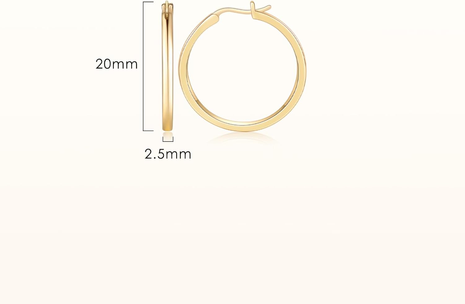 14K Gold Hoop Earrings for Women Lightweight Hypoallergenic Everyday Huggie Hoops 20mm 25mm 30mm - Image 2