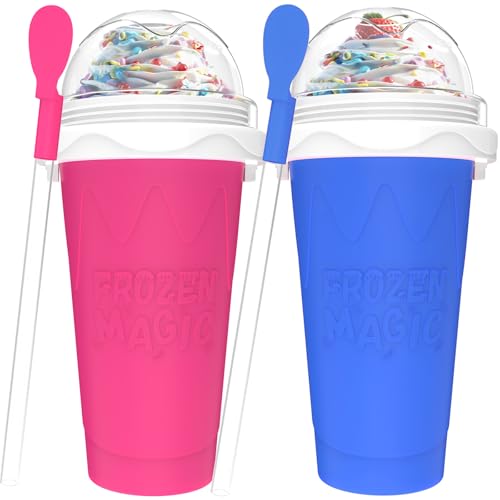 2PCS Slushie Maker Cup,DIY Magic Quick Frozen Smoothies Cups for Homemade Milk Shake Ice Cream Maker, Cooling Cups, Double Layer Squeeze Slushy Maker Cup,Birthday Funny Gifts for Friends &Family