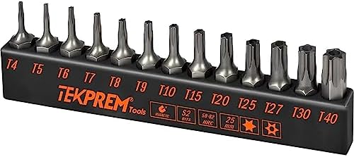 Torx Bit Set, TEKPREM 13-Piece Security Torx Screwdriver Bit Set with 1 inch Long T4 T5 T6 T7 T8 T9 T10 T15 T20 T25 T27 T30 T40 Tamper Resistant Torx Bits Set