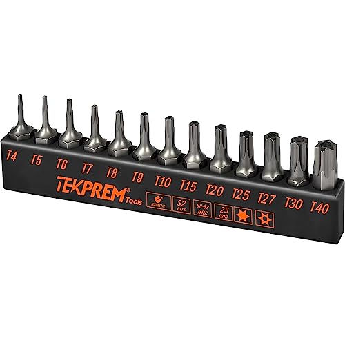 Torx Bit Set, Tekprem 13-Piece Security Torx Screwdriver Bit Set With 1 Inch Long T4 T5 T6 T7 T8 T9 T10 T15 T20 T25 T27 T30 T40 Tamper Resistant Torx Bits Set #TOP14