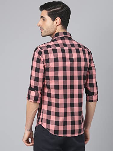 Image of Dennis Lingo Men's Cotton Box Checkered Slim Fit Casual Shirt with Chest Pocket, Full Sleeve Shirt for Formal & Casual Wear