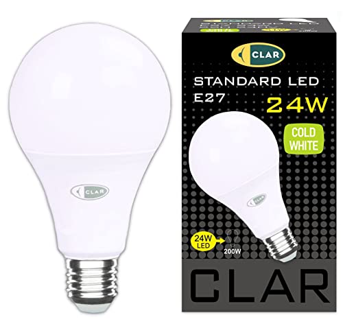 CLAR – Bombilla LED E27 24W Luz Fría 6500K, Alto Rendimiento Lumínico, Perfecta para Zonas Amplias (Pack de 1)