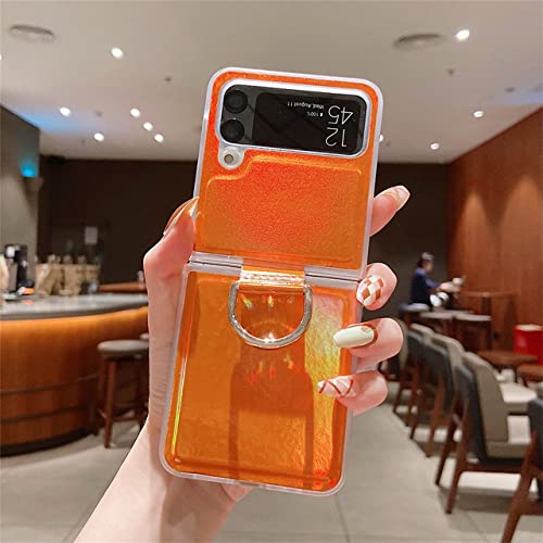 Coque Luxe en Cuir Laser pour Samsung Galaxy Z Flip 4 avec Anneau Orange Chic