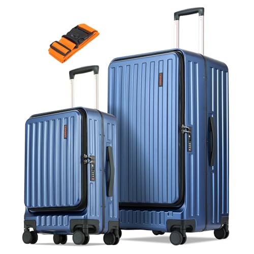 Luggage Sets 2 Pieces, 20 Inch Carry On Luggage and 29 Inch Checked Luggage with Spinner Wheels, Lightweight ABS+PC Hardshell Trunk Suitcases with Aluminum Frame, Top Opening (Blue, 20/29)