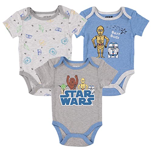 Image of STAR WARS Disney Boys Infant Short Sleeve Bodysuits Baby Costumes Multi Pack, 3PK