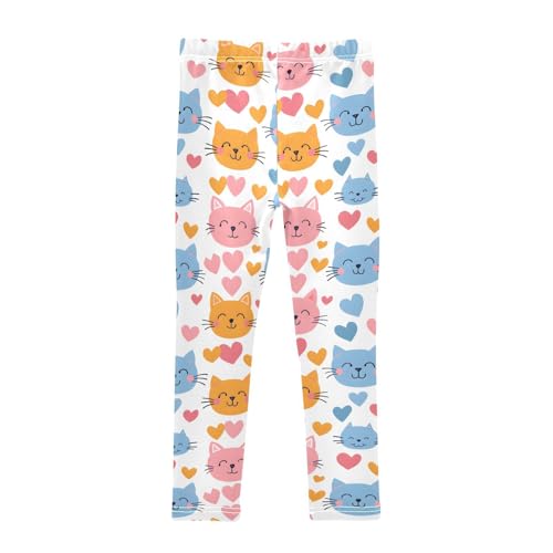 Colorful Cat Love Heart Girls Leggings Ultra Soft Compression Yoga Gym Pants for Kids 4-10T2