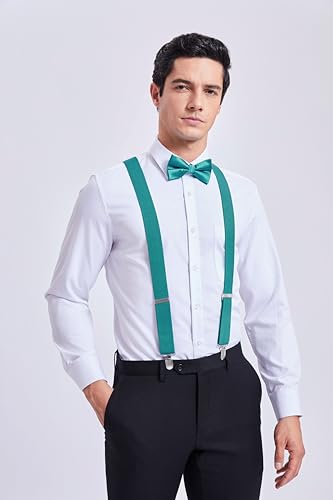 Image of HISDERN Bow Tie and Suspenders for Men Elastic X-Back Suspender and Bowtie Set Adjustable Braces for Wedding Tuxedo