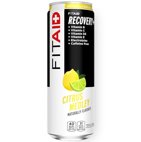 FITAID Post Workout Recovery Drink, BCAAs, Electrolytes, Paleo, Vegan & Gluten-Free, Citrus Medley, Caffeine Free, 12 Fl Oz (Pack of 24)