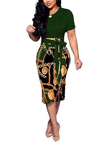 Church Mothers Pencil Women's Bestidos Office Bodycon Clearance Bowknot Vintage Floral Dress DarkGreen,2XL