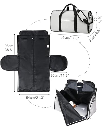 34L Convertible Garment Duffle Bag for Men Women, 2 in 1 Hanging Suit Bag with Shoulder Strap, Travel Carry On Bags, Gray2