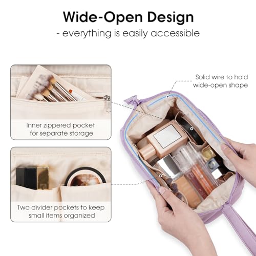 Image of Narwey Travel Makeup Bag Toiletry Bag, Wide Open Cosmetic Bag for Women | Wide Open, Portable, Water-resistent, 3 Organized Compartments, Medicine Bag, Holiday Gifts