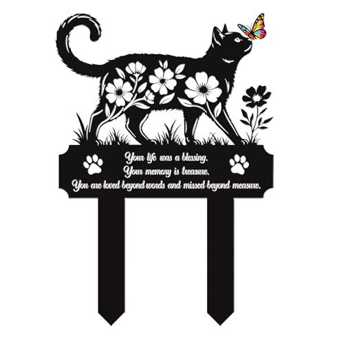 Rngmsi Cat Grave Markers Outdoor Mental Pet Cat Memorial Gift Decorations Outdoor Pet Grave Markers Memorial Stones Stakes Plaque Yard Garden (13.8 X 9.6 Inches)