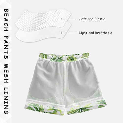 Pigsaly Boys' Swim Board Shorts Watercolor Palm Leaves Boy's Swim Trunks Kids Swimwear M4