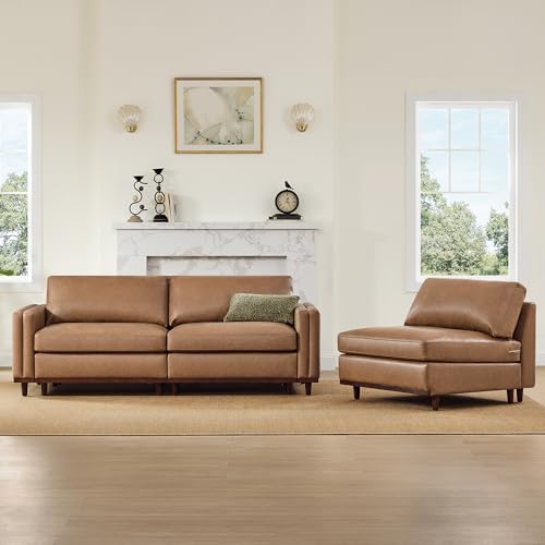 Image of CHITA 118 inch Super Large Sectional Modular Sofa, 3 Seat, Faux Leather, Camel