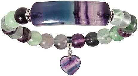 Nupuyai Healing Crystal Stone Bracelet for Women, Lucky Heart Charm 8mm Beads Stretch Bracelet