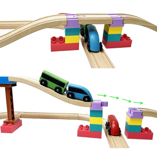 image for Bunu1492 Wooden Train Track Accessories, 16 pcs Wooden Track Connector