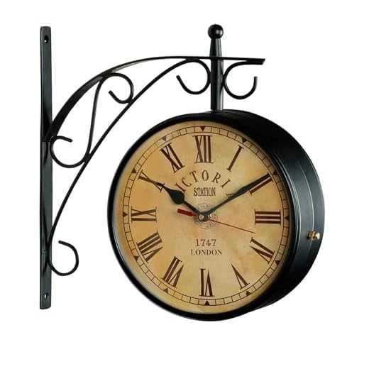 Victoria Station Clock, Wall Mounted Station Clock Black Antique Station Double Sided Round Clock Wall Clock Home Décor Gift