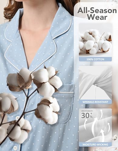 Image of NAP BOUND 100% Cotton Pajamas for Women Sets 2 Pieces Pjs Button short sleeves with Pockets Soft Sleepwear Loungewear XS-XXL