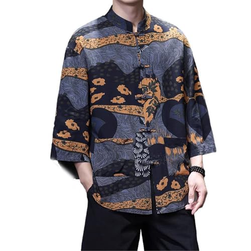 Chemise courte homme style chinois imprimée kung fu pour l'été