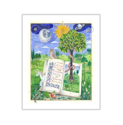 Monem Art Tree of Knowledge Illustration Print - Illuminated Manuscript Garden of Eden Poster - Wall Decor for Living Room, Study or Library - 8x10 ROLLED CANVAS Wall Art by Isabelle Brent