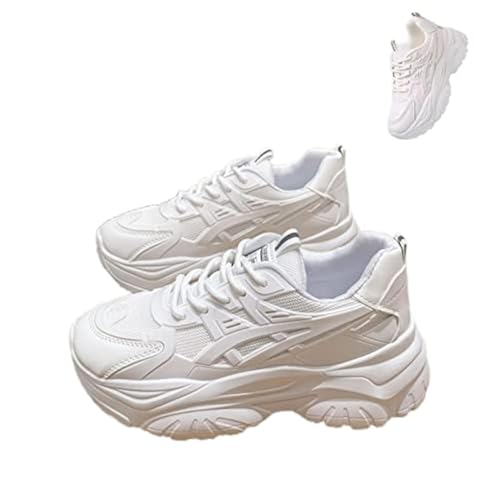 DevilAngel Women's White Platform Mesh Daddy Shoes, Solid Color Breathable Heightening Jogging Walking Sneakers
