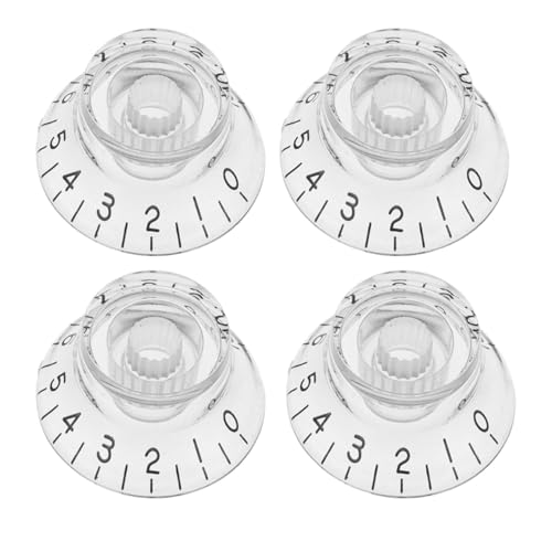DIAO79NI Left-Handed Metric Size 18 Spline Bell Top Hat Knobs Compatible with Epiphone Les Paul SG Electric Guitar, Clear/Black (Set of 4)