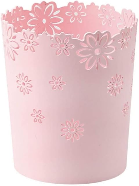 SMELEYOU Round Trash Can Plastic Hollow Waste Paper Bin Flower Lace Rubbish Basket for Office.