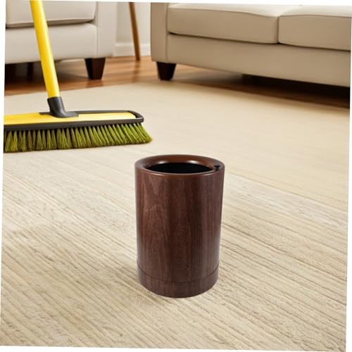 Caneca de basura con ruedas 9L madera color café miniatura 7