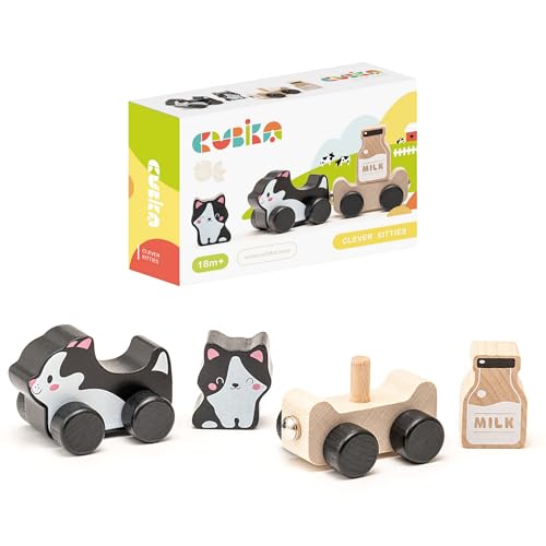 Image of Cubika Wooden Clever Kitties Train Toy - Magnetic Cat-Themed Wood Toy Playset for Toddlers 18 Months+ - Montessori Toy for Fine Motor Skills and Imaginative Play