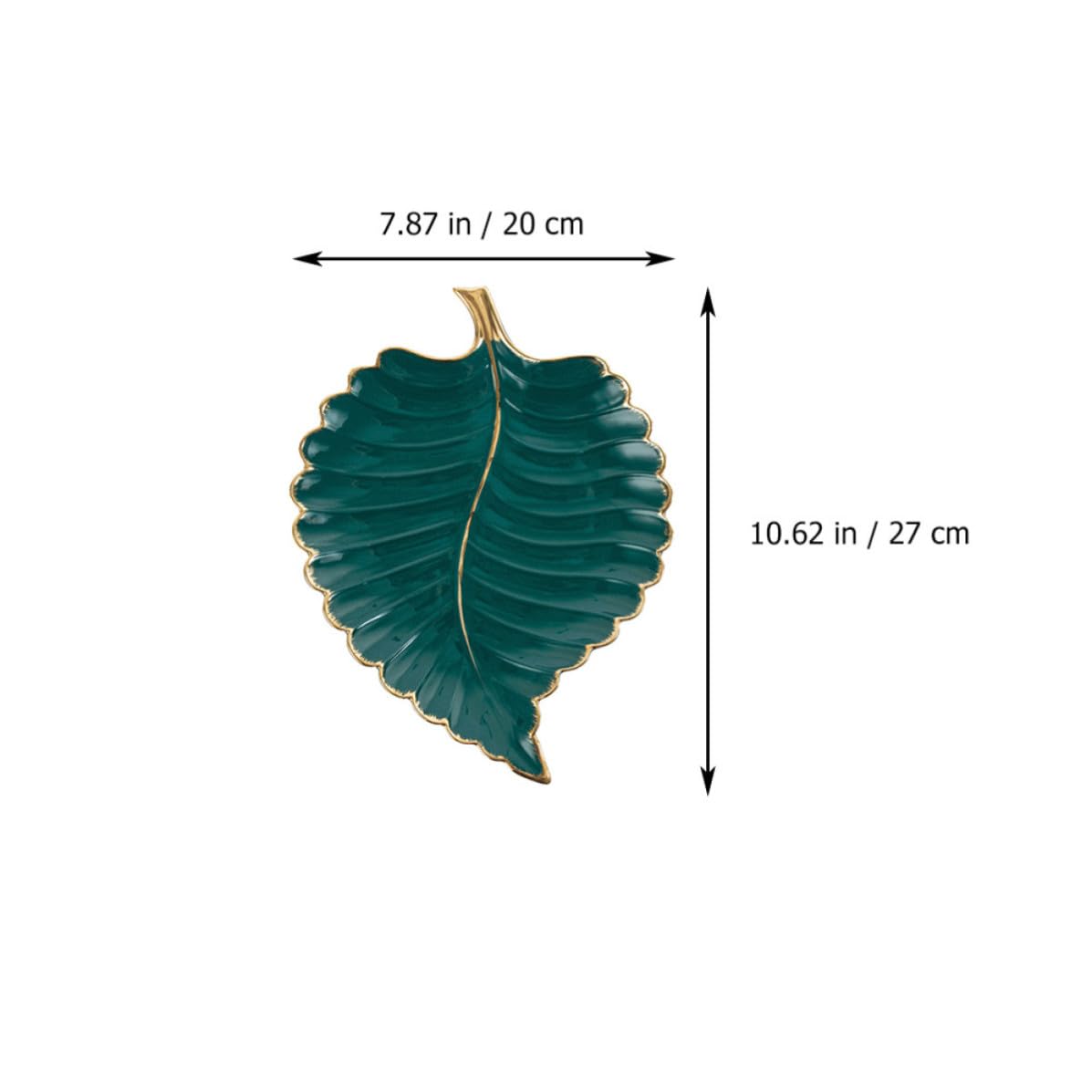 Operitacx Bandeja Decorativa Multifuncional de Cerámica Verde Borde Dorado en Forma de Hoja para Joyas y Postres, Adecuado para Escritorio o Recibidor