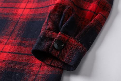 Image of Cromoncent Mens Boys Thick Flannel Shirt Long Sleeve Shirt Jacket Casual Button Down Multi Pockets Shacket