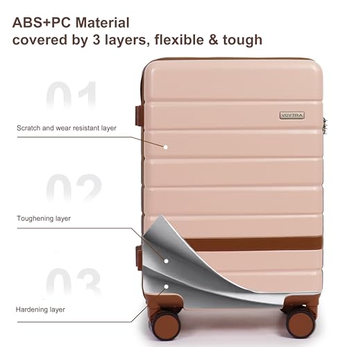 Image of 20-Inch Carry-On Luggage Set (3-Piece) - Lightweight & Durable Hardshell Spinner Suitcase with TSA Lock | PC+ABS Material | Airline Approved for Business and Family Travel, in Pink