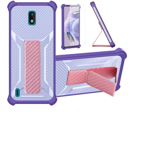 Funda para Nokia 1.3 Funda Carcasa Case Cover [con Protector de Pantalla de Cristal Templado] Híbrida [Soporte Plegable Magnético] [Esmerilado antihuellas] Púrpura