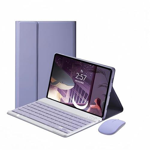 CLALOC Etui Clavier pour Honor Pad 9 12.1Inch Tablet with Mouse,(Deutsches Layout QWERTY) Detachable Wireless Bluetooth Keyboard, Ultra-Thin Soft TPU Back Cover,Violet