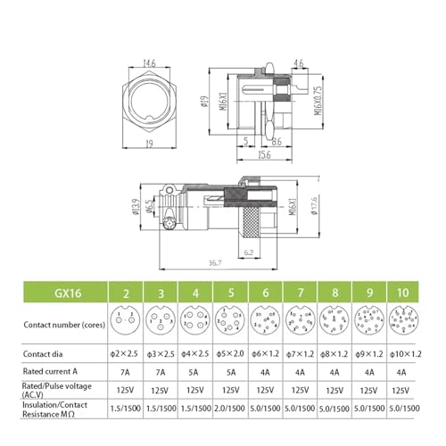 Conector circular GX16 8 pines con tuerca de seguridad para panel de 16mm 3