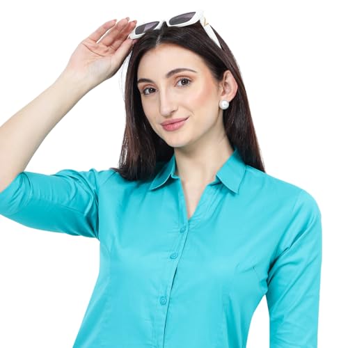 Image of Polycotton Women 3 /4 Sleeve Stylish Solid Western Offical Formal Shirt Casual Regular Fit Shirt for Women