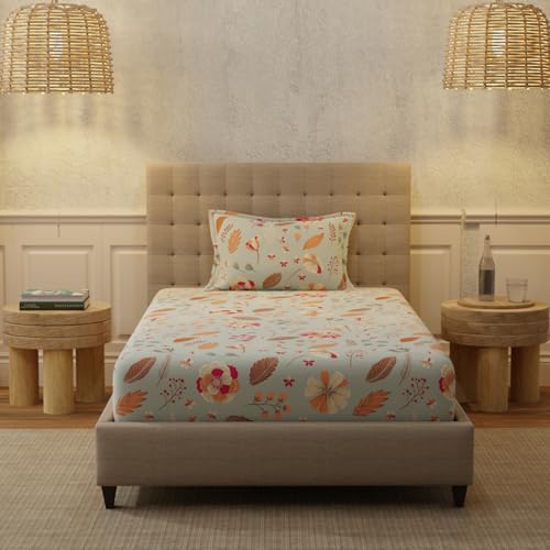 Image of Urban Space Serene 200 TC 100% Cotton Floral Bedsheet For Single Bed With 1 Pillow Cover, Single Bedsheet (Florence Grey, Size 58 X 90 Inches), Small Single