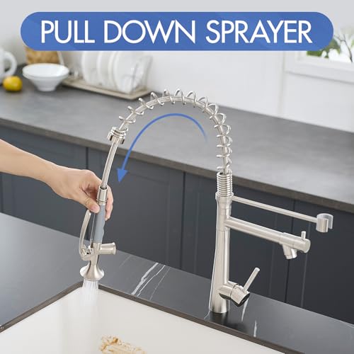 Image of Kitchen Faucet with Pull Down Sprayer,AIMADI Commercial Stainless Steel | Kitchen Sink Faucets with Sprayer,Brushed Nickel